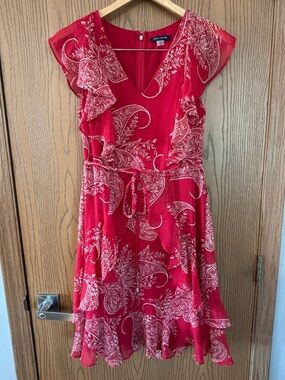 Women’s Tommy Hilfiger Red Paisley Ruffle Midi Dress